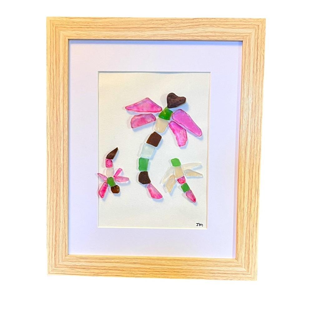 Framed Dragonfly Sea Glass